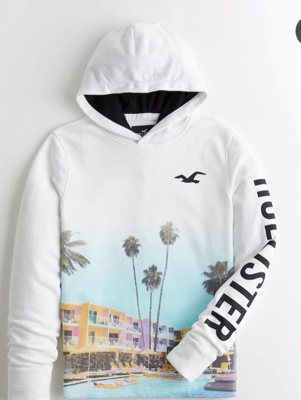 Hollister White Graphic Hoodie Tropical Palm Tree Theme Mens size XL
